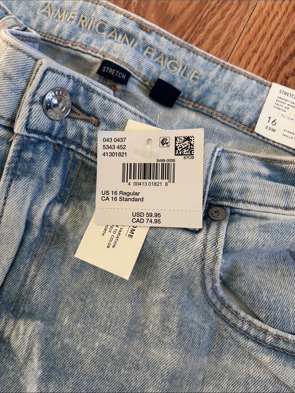 American Eagle Outfitters Washed Light Blue Wide-Leg Jeans - Picture 2 of 6